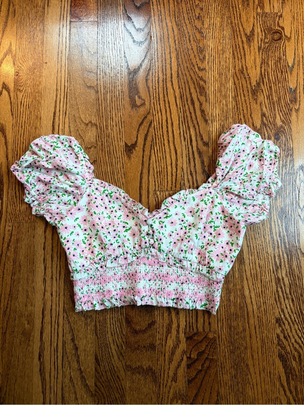 NWT Alice + Olivia Rianna Puff Sleeve Floral Cropped Top Monterey Ditsy Soft Wht - Picture 6 of 12